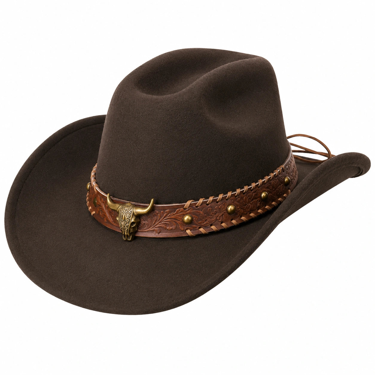 Unisex Westernhut Cowboy Filzhut Dunkelbraun mit Stier-Dekor