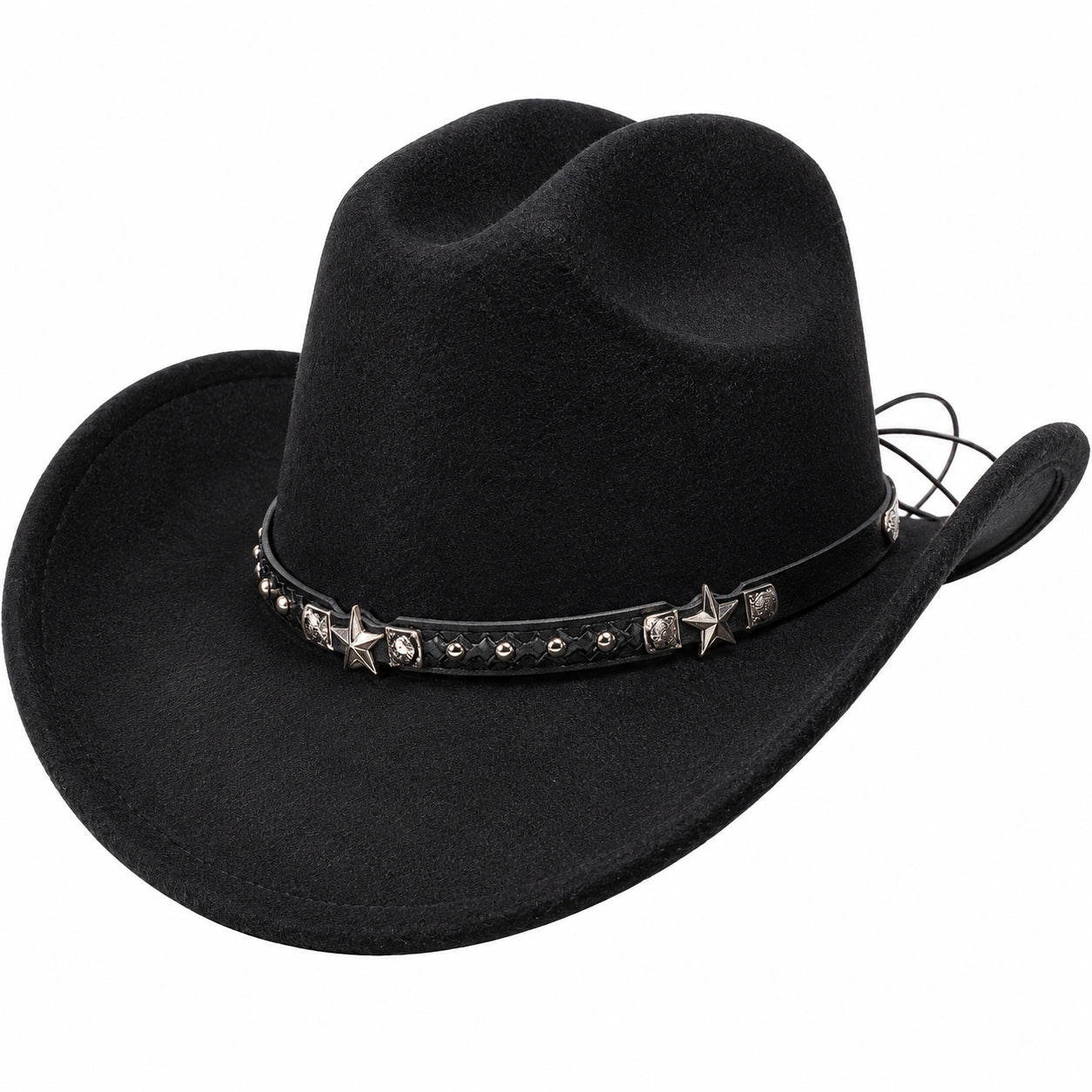 Schwarzer Cowboyhut mit Metallverzierungen