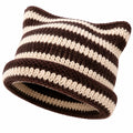 Gestreifte Strickmütze Braun/Beige mit Katzeneohren-Design