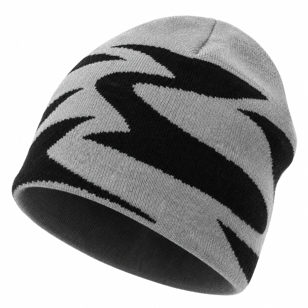 Strickmütze Unisex Grau-Schwarz Zickzack-Muster