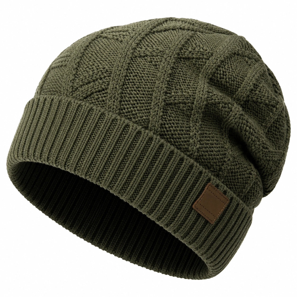 Unisex Strickmütze Zopfmuster Oliv
