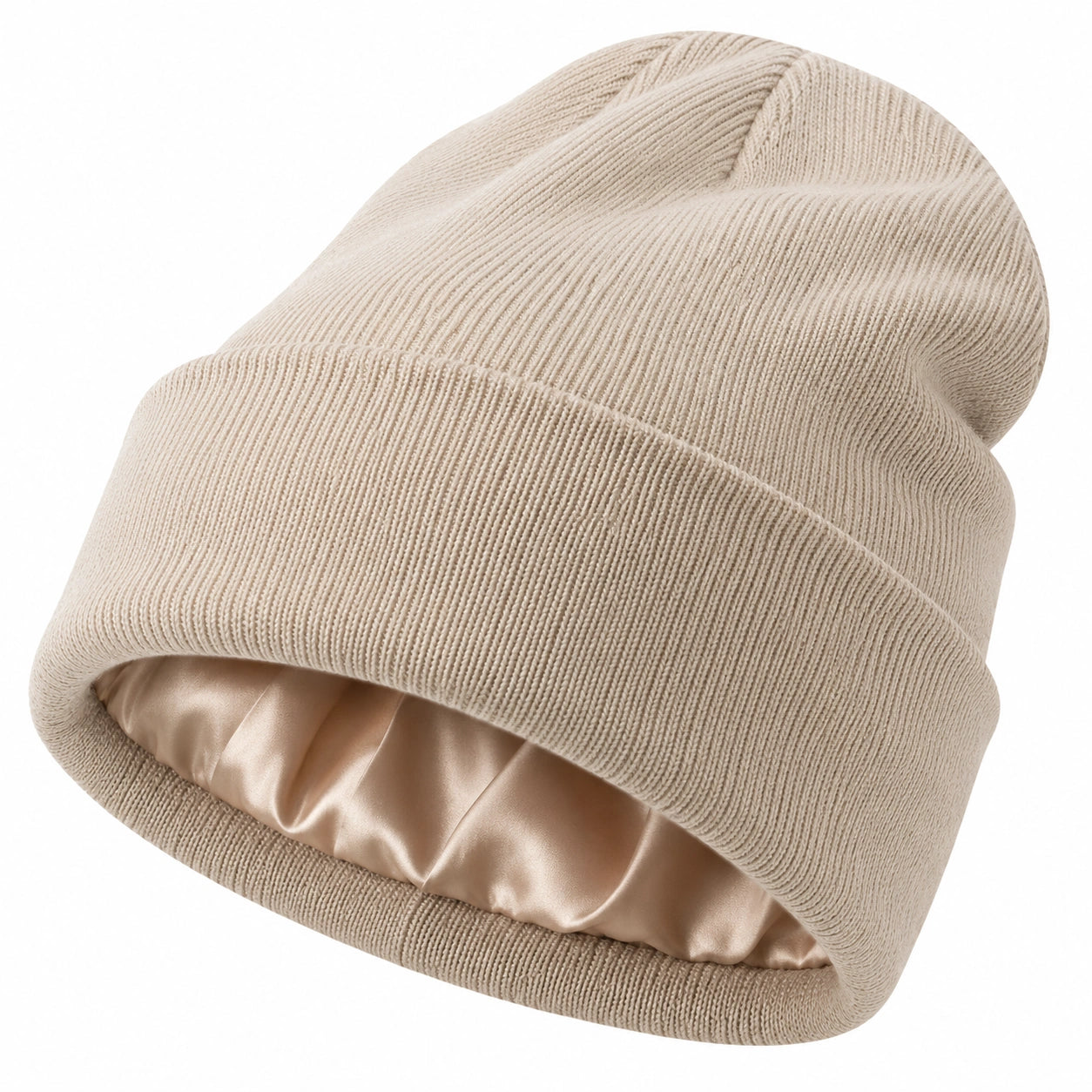 Beige Beanie mit Satinfutter für Erwachsene