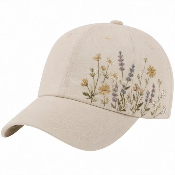 Beige Unisex Baseballkappe mit Blumenstickerei