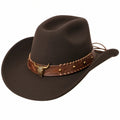 Unisex Westernhut Cowboy Filzhut Dunkelbraun mit Stier-Dekor