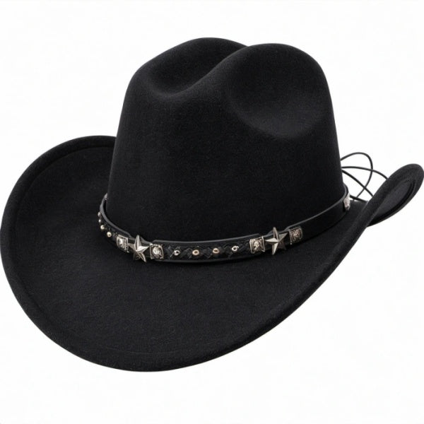 Schwarzer Cowboyhut mit Metallverzierungen