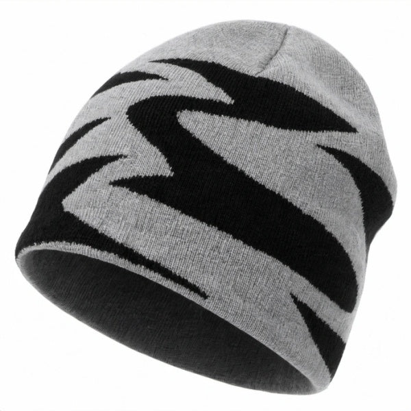 Strickmütze Unisex Grau-Schwarz Zickzack-Muster