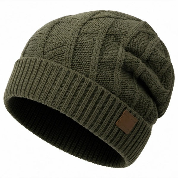 Unisex Strickmütze Zopfmuster Oliv