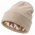 Beige Beanie mit Satinfutter für Erwachsene